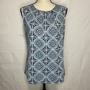 BCBG MaxAzria Tank Top Blouse Keyhole Back Medium Blues White